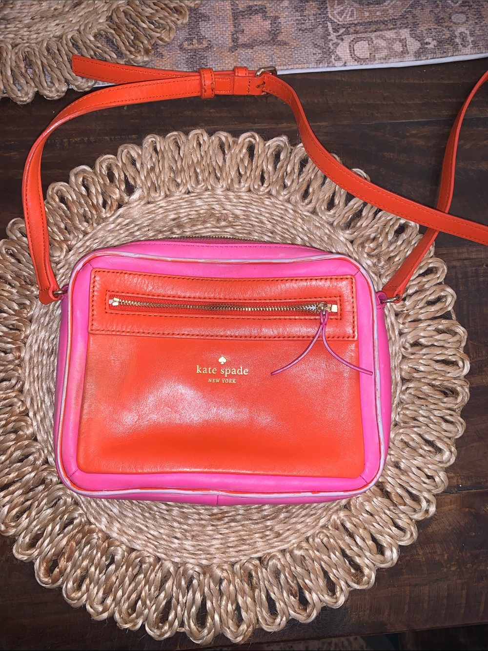 Kate spade storybook lining orange and pink crossbody